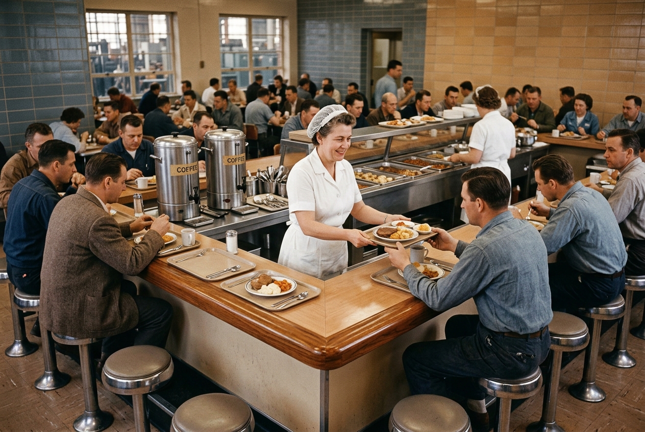 A vintage company canteen lunch counter